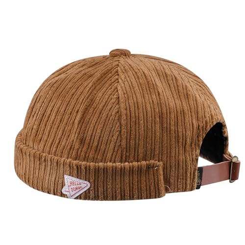 CLAPE Brimless Beanie Hat Corduroy Watch Cap Rolled Cuff Docker Cap Leon Skull Harbour Hat Unisex - color: Gd168-khaki