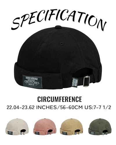 Croogo Cotton Brimless Hat for Men Rolled Cuff Docker Cap Casual Worker Hat - color: Gd30-black