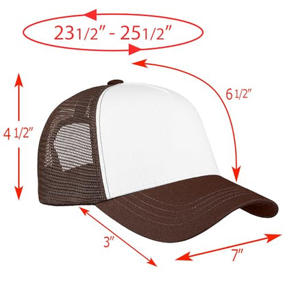 Falari 5-Panel Mesh Baseball Cap, Trucker Hat, Structured Plain Design, Cotton, Adjustable Size - color: 1pk Brown