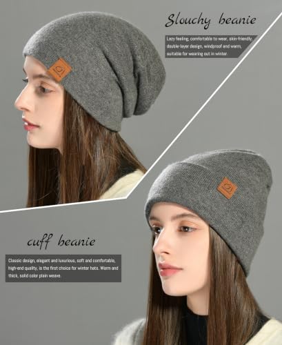 jaxmonoy Slouchy Knit Beanies Winter Hats for Women Men Soft Warm Reversible Slouch Cuffed Skull Knitted Beanie Cap - color: Dark Grey