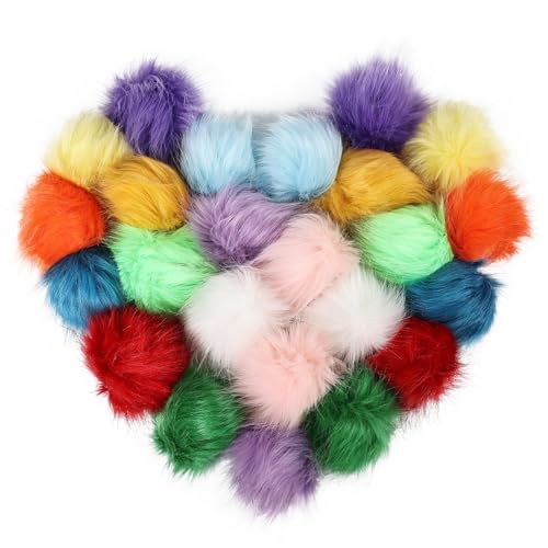 24 Pcs 2.8 Inch Faux Fur Pom Poms for Hats with Elastic Loop - color: Bright Color-24PCS