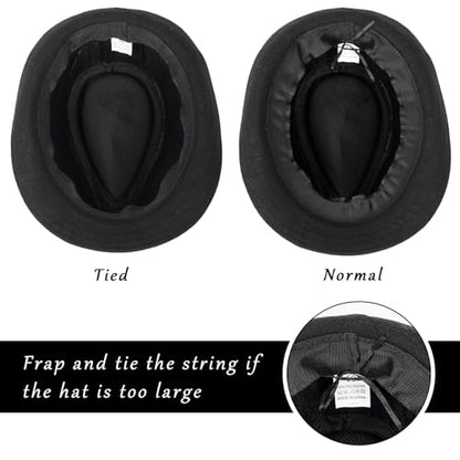 Mens 1920s-Fedora Hat Gangster-Hat Black Short Brim Trilby Cap for Men