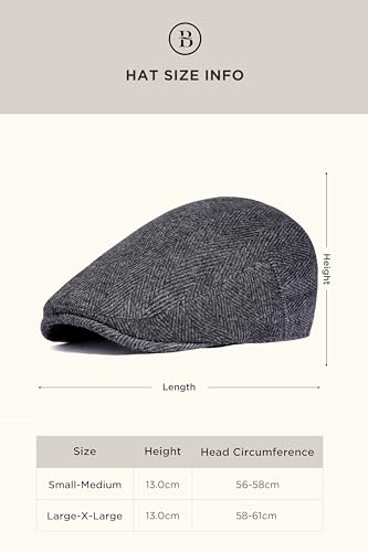 BABEYOND Men's Flat Cap Newsboy Hats Herringbone Tweed Cabbie Hats for Men 1920s Ivy Irish Driving Hats Gatsby Hat - color: Black Style, size: Small-Medium