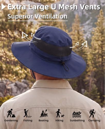 Connectyle Men's Breathable UPF 50+ Sun Hat Packable UV Protection Bucket Hat for Fishing Hiking Camping Safari Beach Golf - color: Navy Blue