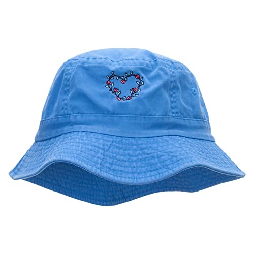 e4Hats.com Flowery Heart Embroidered Pigment Dyed Bucket Hat - color: Indigo