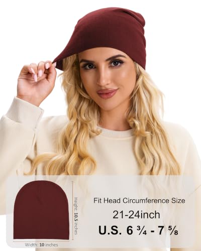vidsel 100% Cotton Slouchy Beanie for Women Men, Thin Beanies Winter Hat - color: Wine Red