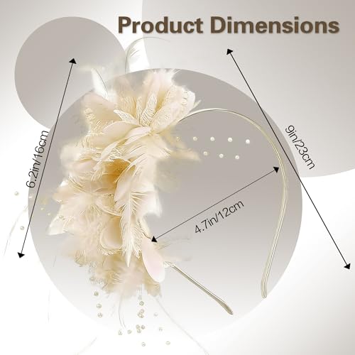 Fascinators for Women Ribbon Feather Tea Party Headwear - color: Th Off White