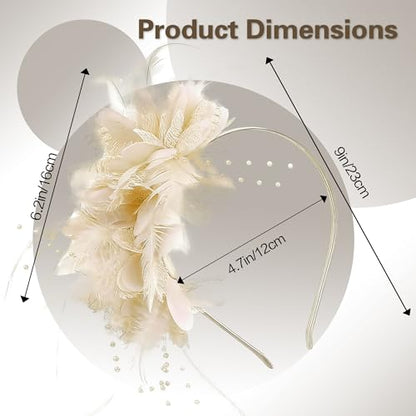 Fascinators for Women Ribbon Feather Tea Party Headwear - color: Th Off White