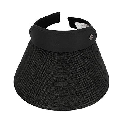 WITHMOONS Womens Summer Sun Hat Braid Clip On Visor Beach Cap SLV1281 - color: Black