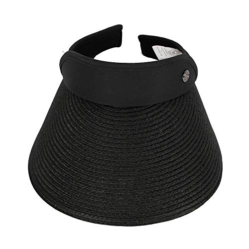 WITHMOONS Womens Summer Sun Hat Braid Clip On Visor Beach Cap SLV1281 - color: Black