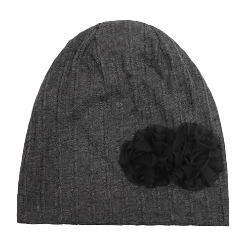 ZLYC Women Slouchy Beanie Hat Summer Knit Chemo Headwear - color: Flower Dark Gray