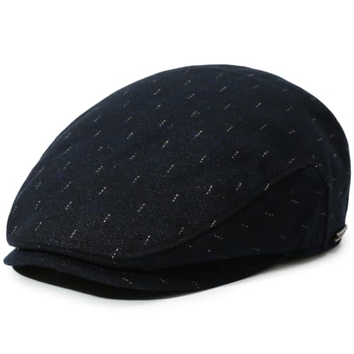 Men's Newsboy Cap with Earflaps Flat Ivy Caps Gatsby Golf Cabbie Hats - color: Dark Blue Spot
