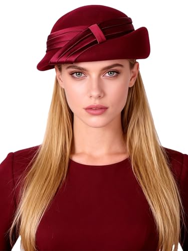 Women Wool Felt Ribbon French Fashion Vintage Millinery Beret Hats Top Cap Ladies Party Wedding Fedoras Chapeau - color: Burgundy