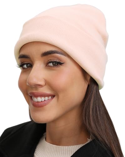 vidsel 100% Cotton Beanie Hat-Unisex Winter Knit Cuffed Beanies Skull Cap - color: 1-pink