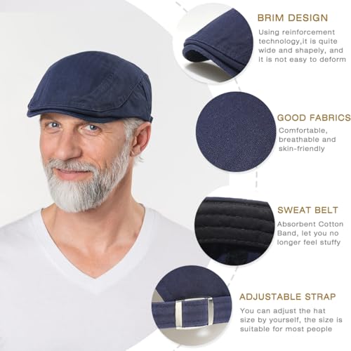 Newsboy Hats for Men Flat Cap Cotton Adjustable Breathable Irish Cabbie Ivy Driving Hunting Hat - color: Navy
