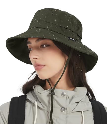 Bucket Hat Waterproof Rain Hat for Women Men Sun Hats UPF50+ Packable Summer Hat Hiking Travel Floppy Sun Hat - color: Army Green