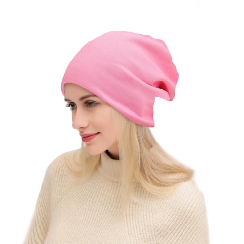 UTTPLL Unisex Baggy Cotton Beanies Lightweight Hip-Hop Soft Slouchy Stretch Beanie Hat Chemo Caps for Men Women - color: Pink