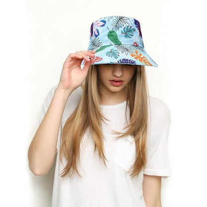 Bucket Hat for Women Men, Cotton Reversible Double Side Wear Sun Hats Beach Fisherman Hat - color: Checkered Print Green