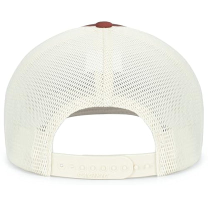Pacific Headwear Contrast Stitch Trucker Pacflex Snapback Cap - color: Brick/Beige/Brick