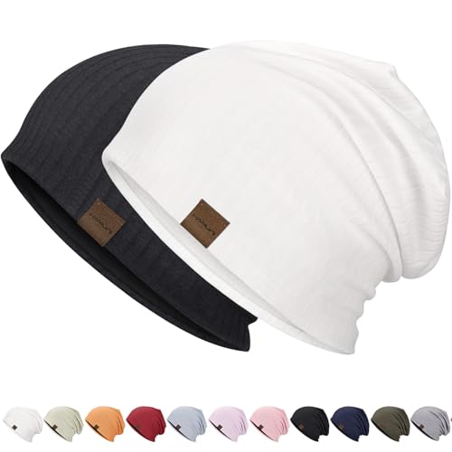 HAMUNI Slouchy Beanie for Men Women Soft Lightweight Chemo Headwear - color: Black+white