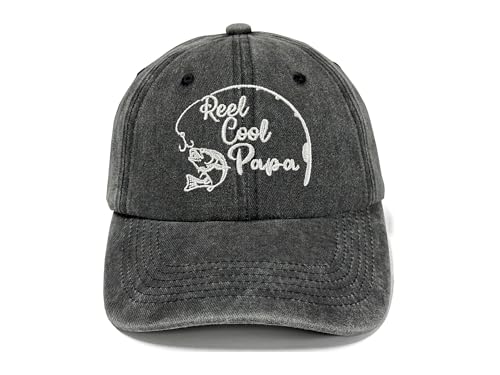 Reel Cool Fishing Hat for Mom Dad Grandma Grandpa Uncle Auntie - color: Papa (Washed Black)