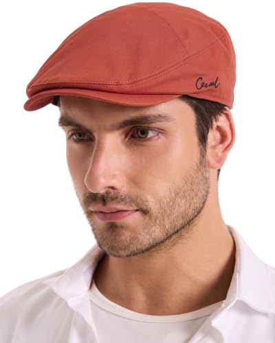 ZLYC Men Cotton Flat Cap Summer Scally Newsboy Beret Driver Hat - color: Solid Orange