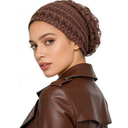 Crochet Slouchy Beanie Hat Turbans Headware for Women - color: Bea12 - Brown