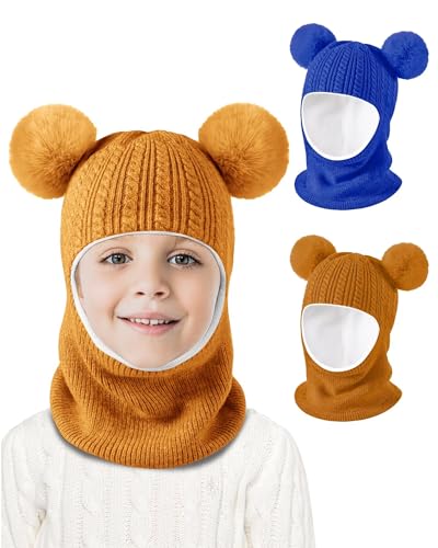 Baby Winter Hat Scarf Set 2 Pack, Toddler Beanie Hats Girl Boy with Neck Warmer, Beanie for Kids Knit Warm for Cold Weather - color: Royal Blue&brown, size: 6-36 Months