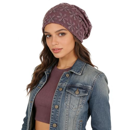 Crochet Slouchy Beanie Hat Turbans Headware for Women - color: Bea05 - Purple