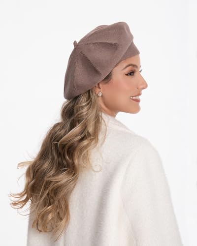Women's Knitted Beret, French Style Double Layer Winter Autumn Warm and Soft Beanie Hat Cap - color: Light Coffee