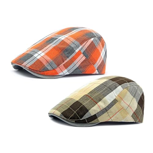 2 Pack Men's Plaid Cotton Flat Newsboy Ivy Cabbie Golf Gatsby Cap Hat - color: 770oc
