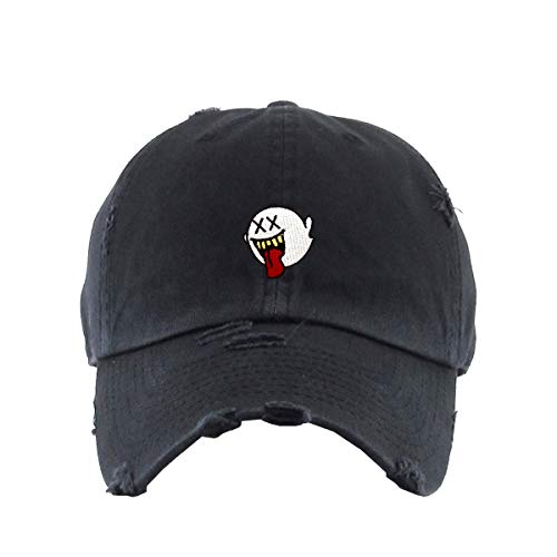 Silly Ghost Vintage Baseball Cap Embroidered Cotton Adjustable Distressed Dad Hat - color: Brush Black