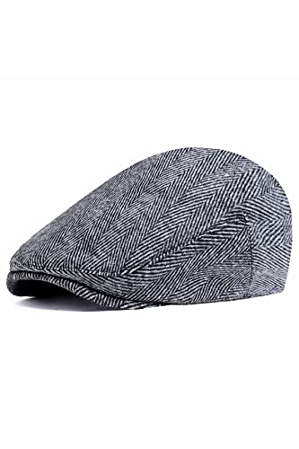 BABEYOND Men's Flat Cap Newsboy Hats Herringbone Tweed Cabbie Hats for Men 1920s Ivy Irish Driving Hats Gatsby Hat - color: Gray, size: Small-Medium
