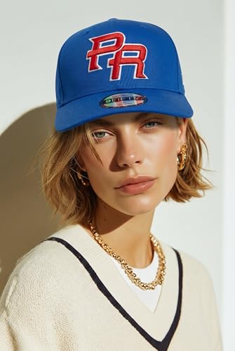 Puerto Rico PR Blue Coqui Snapback Hat, 5D Embroidered Logo Cap with Coqui Side Patch, High Crown Adjustable Baseball Hat for Men Women