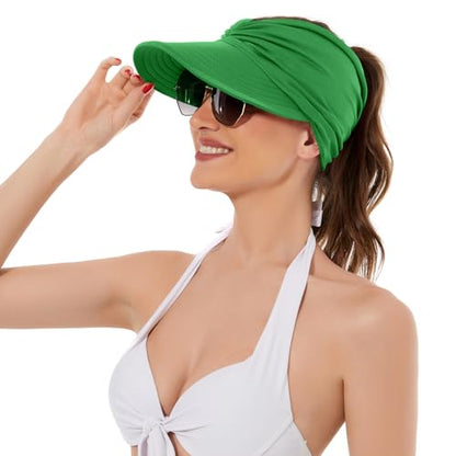 American Trends Wide Brim Visor for Women Lightweight Packable Ponytail Hat - color: Green