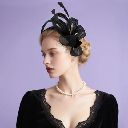 Fascinators Hats for Women, Fascinator Headband Tea Party Hat - color: Black