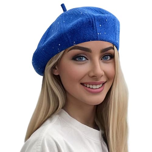 Lanzom Classic Knitted Berets for Women Stylish French Beret Hats for Women Girls Lady Beret Hat - color: Royal Blue