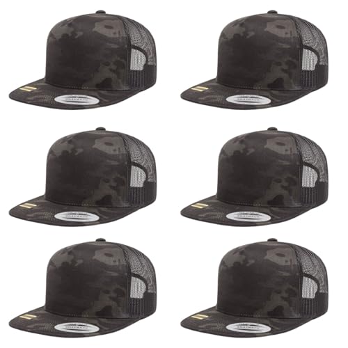 Yupoong 5-Panel YP Classic Trucker Cap | High Profile Flat Visor Snapback - color: Multicam Black