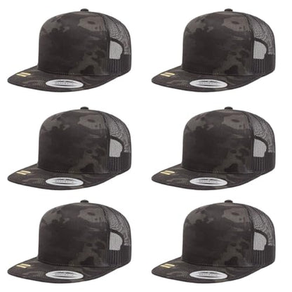 Yupoong 5-Panel YP Classic Trucker Cap | High Profile Flat Visor Snapback - color: Multicam Black