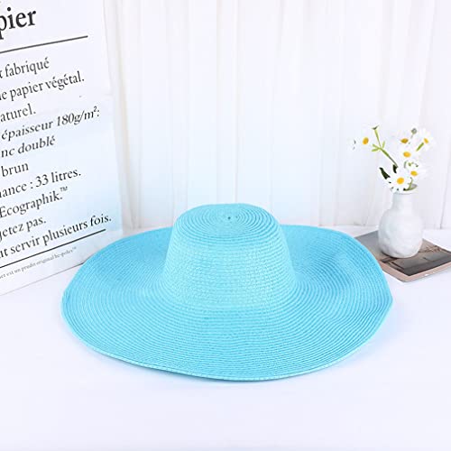 Big Beach Hats for Women Foldable Summer Wide Brim Packable Oversized Sun Hat Lady Girl Travel Straw Cap - color: Light Blue