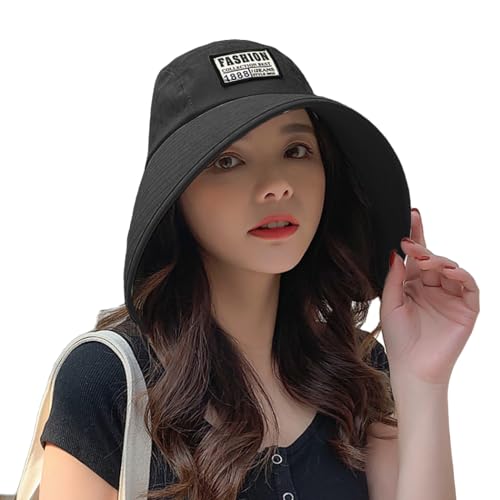 Women Floppy Sun Beach Hat Packable Wide Brim Bucket Hat UPF 50+ UV Protection Travel Beach Cap - color: Black