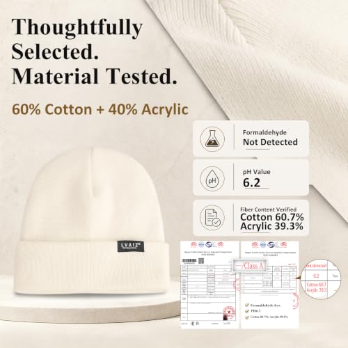 Satin Lined Winter Beanie Hats for Women Men Cotton Knitted Cuffed Knit Hat - color: White