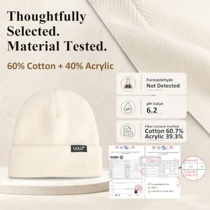 Satin Lined Winter Beanie Hats for Women Men Cotton Knitted Cuffed Knit Hat - color: White