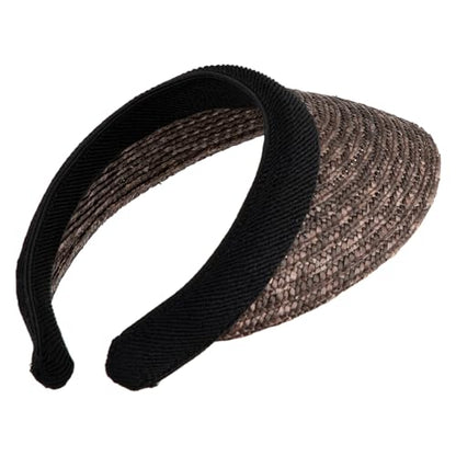 Sewn Braid Wheat Straw Clip on Sun Visor - color: Dk Brown