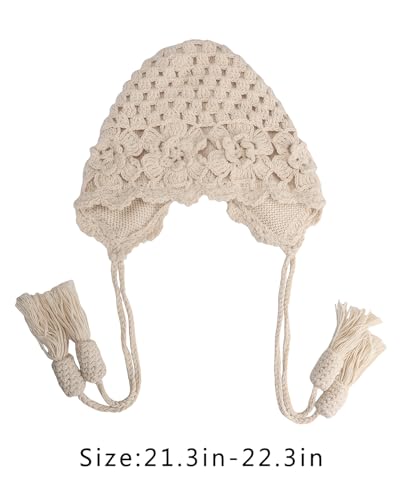 MINGSEECESS Women Girls Knitted Beanie Hat Crochet Braided Knit Warmer Cap Skiing Snowboarding Ear Flap Hats - color: Knitted-beige