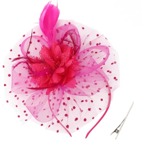AQOKKA Women Fascinators Hats Flower Fascinators with Headband and Clip Tea Party Headwear for Women and Girls - color: Fushia