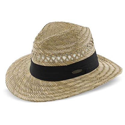 Panama Jack Mens Safari Sun Hat - Handwoven Straw, Lightweight, 3" Brim, Inner Elastic Sweatband - color: Black, size: Large-X-Large