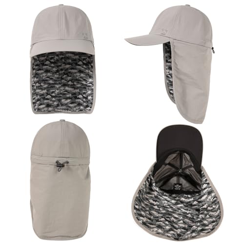 TOP-EX L/XL/XXL UV50+ Waterproof Neck Flap Baseball Sun Cap - color: Light Grey Camo Fish, size: Medium-Large