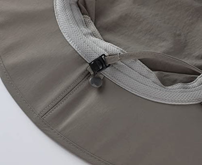 Home Prefer Outdoor UPF50+ Mens Sun Hat with Neck Flap Womens UV Protection Hat Wide Brim Safari Fishing Hiking Gardening Hat - color: Cool Grey