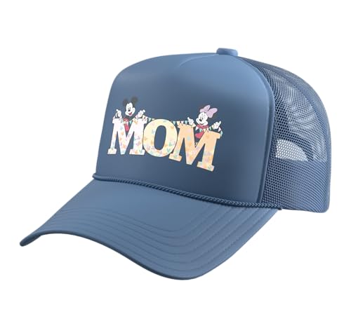 Disney Mom Mickey & Minnie Pastel Letters Family Disney Trip Trucker Hat with Adjustable Mesh Back - color: Light Blue
